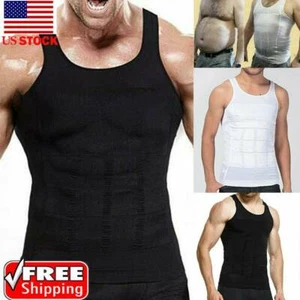Elastic Mens Abdomen Compression Vest Tops Body Shaper Slimming Corset T-Shirt - Picture 1 of 35