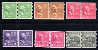U.S. Presidential Series of 1938 in Coil Joint Line Pairs Original Gum Hinged - Image 1 of 3