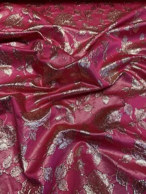 1 mtr hot pink/gold metallic floral dress brocade fabric..58”wide (147cm)