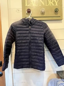 Girl’s Lands End Navy Blue Hooded Puffer Jacket 10/12 - Picture 1 of 5