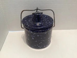 Vintage Speckled Dark Blue Cheese/Butter Crock - Picture 1 of 10