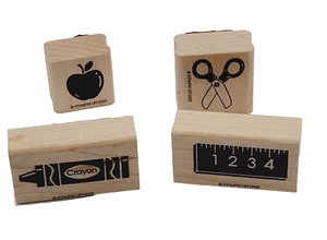 Elementary School Wood Mounted Rubber Stamp 1993 Set of 4 Retired Stampin Up - Bild 1 von 10