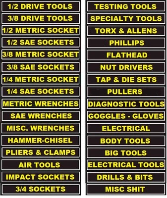 125A -Mechanics Magnetic Tool Box Labels. Best Deal! Top Quality! EASY TO READ!  - Image 1 of 2