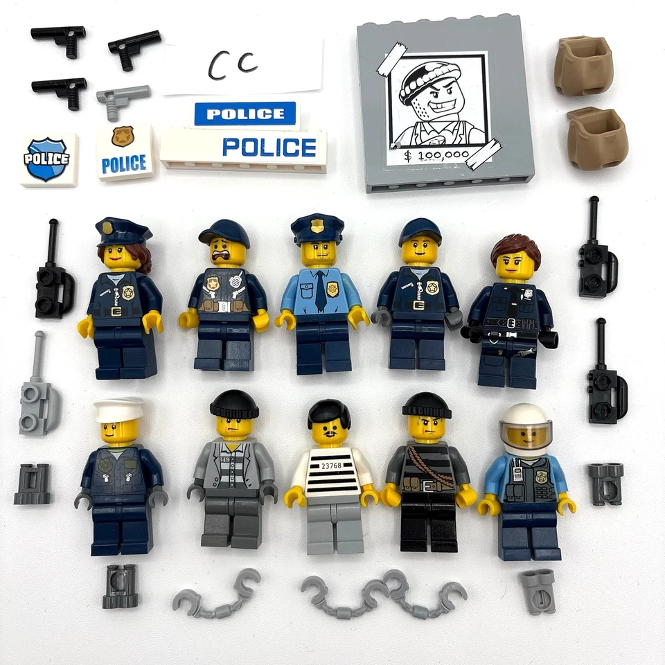 LEGO 10 Police Cops Criminal prisoners robbers minifig lot First Responders #CC - Image 1 of 1