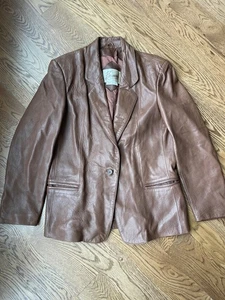 Giacca blazer donna Berman's "The Leather Experts" vintage marrone taglia 14 - Foto 1 di 6