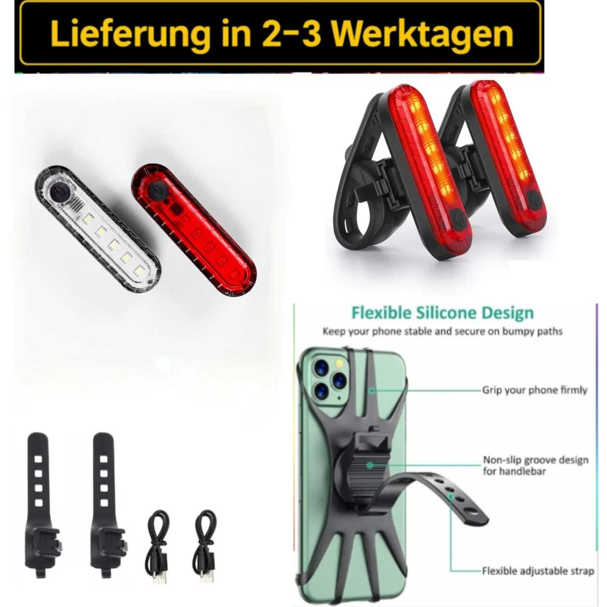 Fahrradlicht, Bis Zu 70 Lux LED Fahrradbeleuchtung USB Aufladbar Fahrradlampe, IPX5 Wasserdicht Fahrradlichter Vorne Rücklicht Fahrrad Licht Fahrradleuchtenset Fahrradlampe