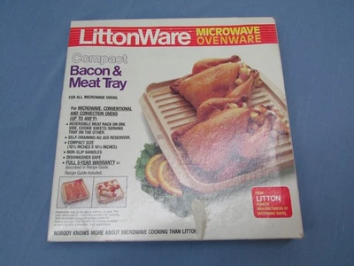 Littonware Microwave Ovenware Bacon Meat Pan Tray 13x10 Inch Reversible A5015 - Image 1 of 4