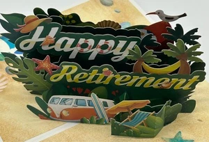 Happy Retirement 3D Pop Up Card Retire Sit on the Beach Toes in the Sand Enjoy - Picture 1 of 4