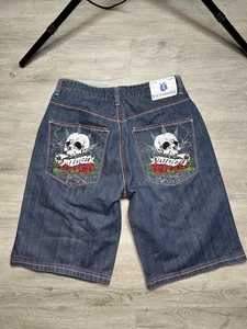 Victorious Urban Couture seltene Jeansshorts Herren Gr. 36 Totenköpfe Y2K Marihuana Pflanze - Bild 1 von 9