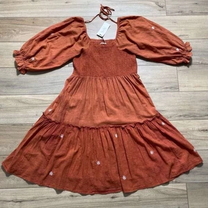 Myra Bag Damen Puffärmel gesmokt bestickt Adrianna Midikleid XL rost - Bild 1 von 10