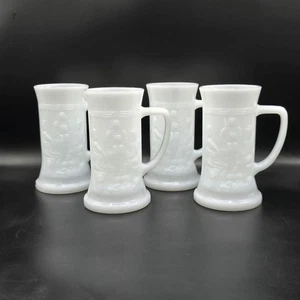 Vintage Federal Glas Milchglas Bier Steine Taverne Szene 6" USA Set 4 Becher - Bild 1 von 11