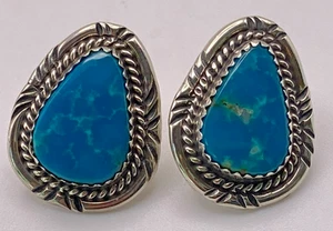 Indianer Navajo Sterlingsilber Türkis Träne Ohrringe signiert AB - Bild 1 von 5