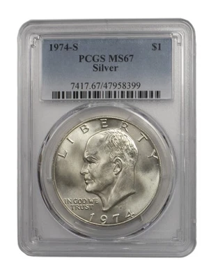 1974 -S Silver Eisenhower (IKE) BU dólar PCGS MS67 (B3) - Imagem 1 de 3