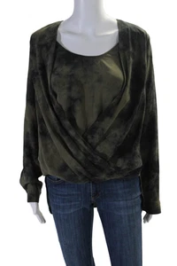 Fifteen Twenty Womens Long Sleeve Scoop Neck Abstract Silk Top Green Size Medium - Picture 1 of 6