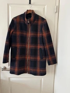 bellissimo cappotto donna Pendleton misto lana walker giacca blu navy rame plaid - Foto 1 di 24