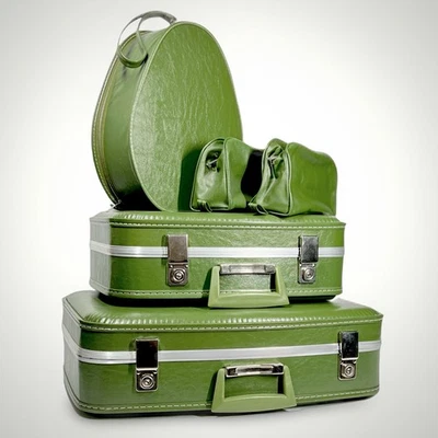 Vintage Retro MCM 5pc Avocado Green Luggage Hard Shell Suitcase Set - Image 1 of 4