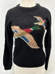 Vintage Mallard Duck Pullover Gr. Medium Damen schwarz Strick 80er Preppy klassisch - Bild 1 von 8