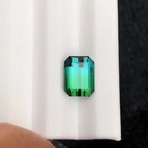 Natural Bicolor Tourmaline 3.90 Carat Blue Green Loose Gemstone in Emerald Cut - Picture 1 of 9