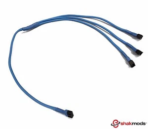 Shakmods 4 pin PWM Fan to 3 ways Y Splitter 60cm Blue Sleeved Extension Cable - Picture 1 of 5