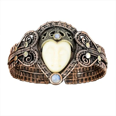Brazalete Brazalete Cobre Piedra Lunar Arco Iris Piedra Tallada Blanco Natural Oferta Día de la Madre Foto 1 de 4