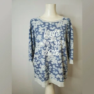 Sonoma Floral Print Graphic Sweatshirt Tunic Blue and White Size Medium  - Picture 1 of 5
