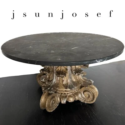 Signed Antique Round Marble Top Corinthian Capital Gold Leaf Gesso Coffee Table - Image 1 of 4