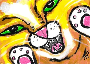 Print Cat Painting ACEO Orange Kitten Contemporary Folk Art By Samantha McLean - Picture 1 of 1