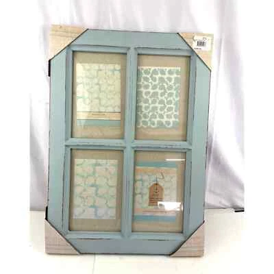 Distressed Blue Window Pane Decorative Collage Frame (4) 6"x 9" Linen Panels  - Image 1 of 4