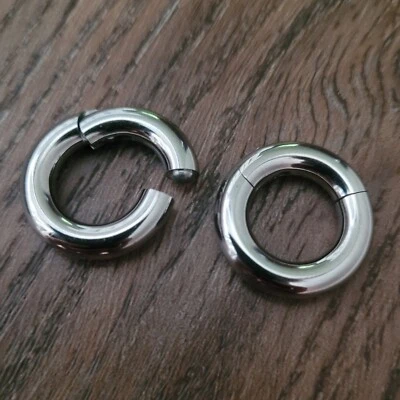 PAR de brincos de argola anel clicador prata plugues de aço medidores grandes para orelhas homens mulheres - Imagem 1 de 4