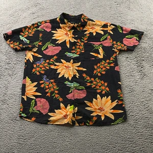 Roark Shirt Mens Medium Classic Fit Short Sleeve Button Up Black Floral Vivid - Picture 1 of 10
