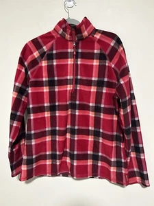Eddie Bauer 1/4 Zip Soft Fleece Shacket Top Women’s Large Pink Red Plaid - Picture 1 of 8