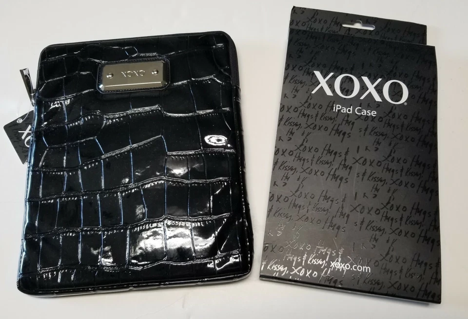 Apple iPad XOXO Kisses Hugs Tablet Case Bag Black Silver Jocelyn Croco 8x10 New - Image 1 of 4