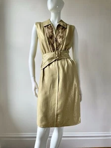 Vintage XS Helena Barbieri Dress Demure 50s 60s Gold Lame Beaded Wiggle EUC - Picture 1 of 15