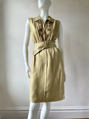 Vintage XS Helena Barbieri Dress Demure 50s 60s Gold Lame Beaded Wiggle EUC - Image 1 of 4