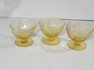 Set Of 3 Morgantown Crinkle Glass Topaz Champagne Sherbet desert cups 2 3/4" - Picture 1 of 5