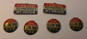 Vintage~Lot Of 7~Vote UAW CIO & I Voted To Protect My Union Pinched Lapel Pins - Picture 1 of 3