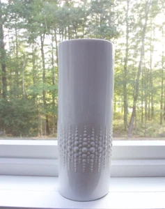 Vintag MCM Naaman Artline Israel White Porcelain Op Art Bubble Cylinder Vase - Picture 1 of 15