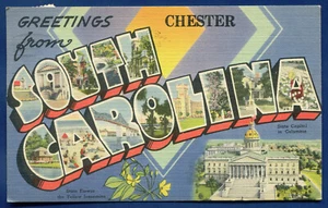 Cartolina Chester South Carolina nc lettere grandi lino - Foto 1 di 2