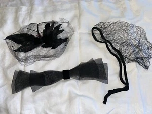 Lote de 3 velos de pelo sombrero sombrerero negro vintage fascinadores luto años 30 40 50 - Imagen 1 de 4