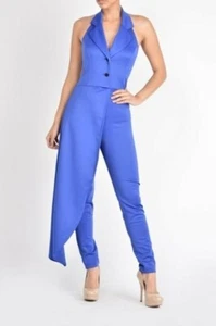 Beautiful Blue Tuxedo Style Jumpsuit with One Sided Flap, Size Small - Picture 1 of 10