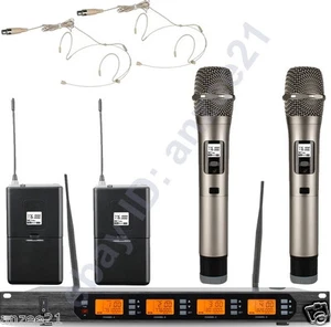 High-Class UHF Wireless Microphone System 2 Beige Headset 2 Dynamic Handheld Mic - Picture 1 of 4