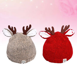 2 Pcs Children Hats Winter Christmas Deer Knitted