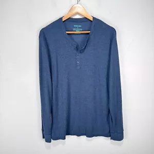 Tommy John Henley Shirt Men Medium Navy Blue Waffle Acrylic Rayon Stretch - Picture 1 of 7
