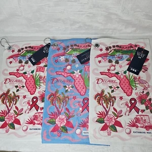 Set 3 Katherine Way Golf Bag Towel Pink Blue White Delaire Florida Country Club - Picture 1 of 4