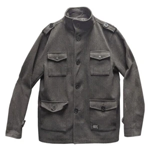 KR3W MILITARY PEA COAT MENS FOUR POCKETS FULL ZIP BUTTON CLOSURE GRAY L - Picture 1 of 10
