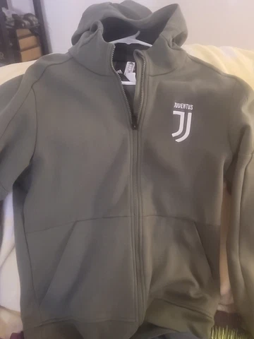 Juventus Hoodie Sweatshirt Zip Up Adidas Mens Medium Soccer Military green used Cover