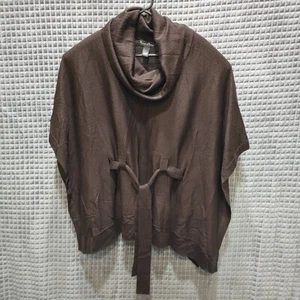 VTG Wool Sweater Poncho Shawl Top SzLg Y2K Cowl Neck Tunic Cozy Lagenlook Preppy - Picture 1 of 15