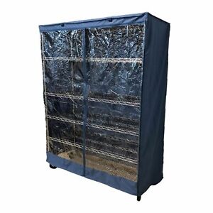 60"W x 24"D x 72"H Storage Shelving Rack Unit Cover, Clear PVC / Blue Fabric