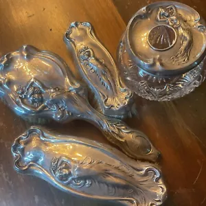 Fantastic Art Nouveau Nymph Girl , Webster STERLING SILVER Dresser Set 4 Pc - Picture 1 of 8