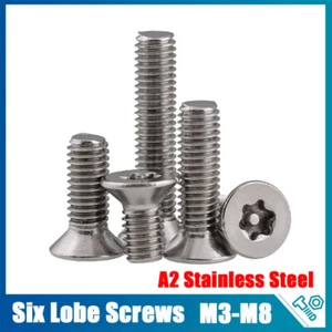 A2 Stainless Steel Torx Countersunk Flat Head Six Lobe Machine Screws M3 - M8 - Picture 1 of 70